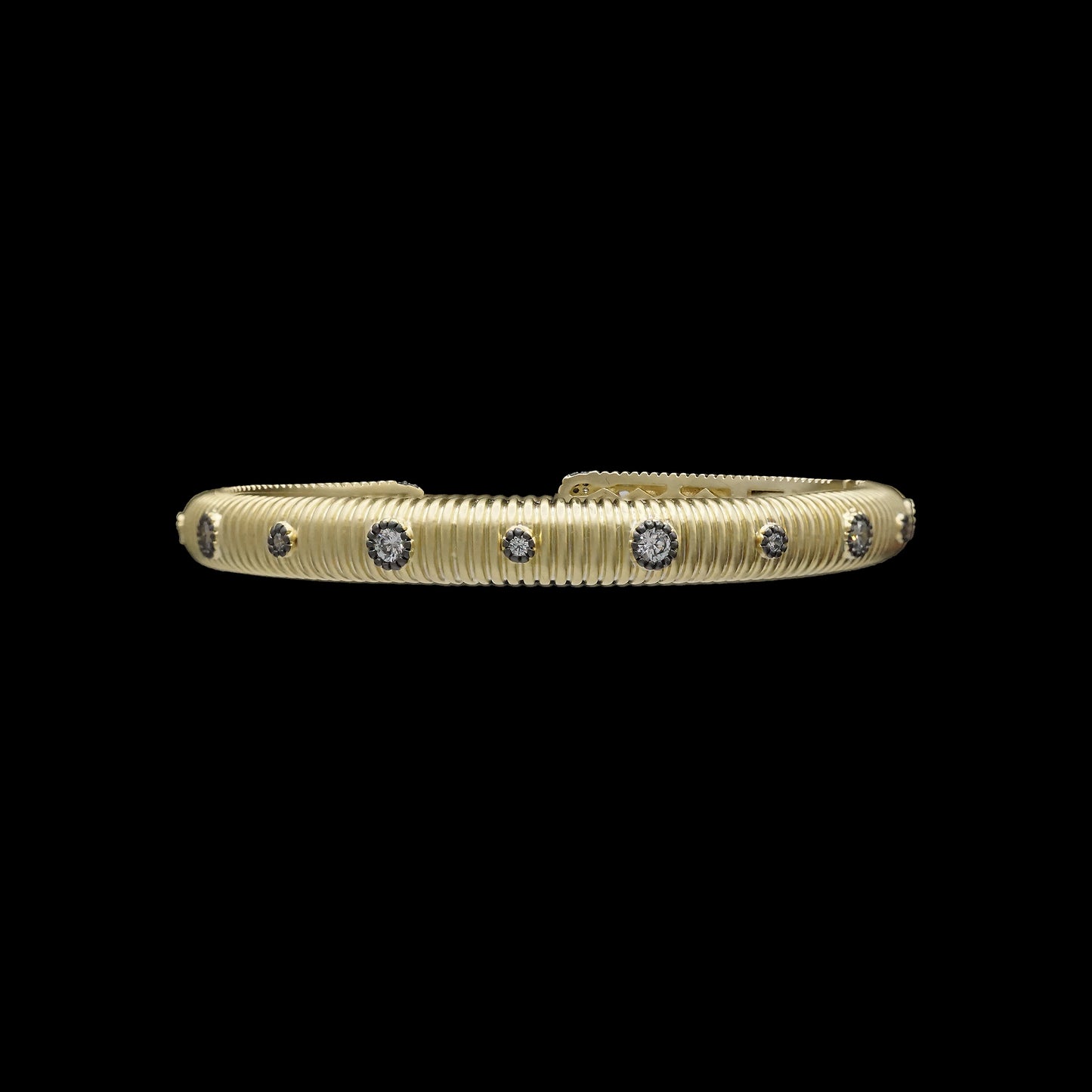 Hinged bracelet with gold and clear round CZs- Gold