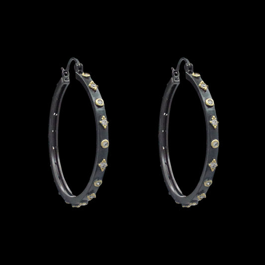 Circle and Star CZ Hoop- Gunmetal