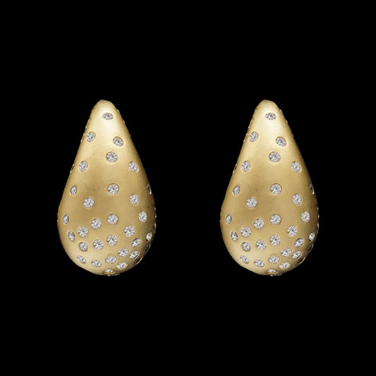 Matte gold teardrop earring with scattered CZ's