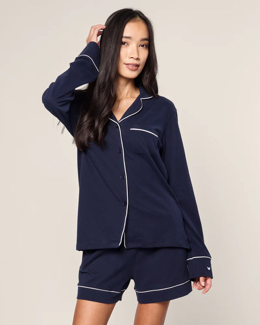 Pima Long Sleeve Short Set in Navy