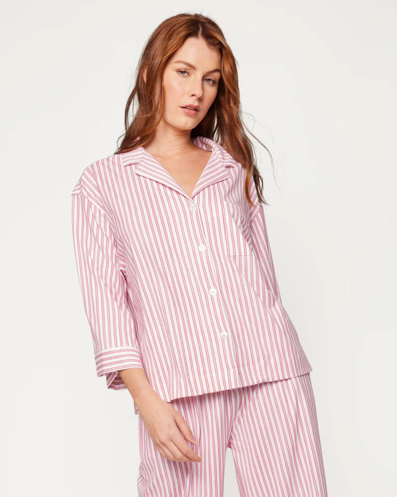 Olivia Wide Leg Pima Pajama Set- Red Ticking