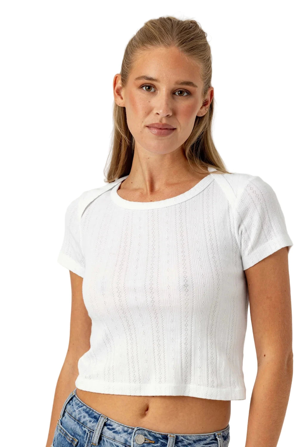 Pointelle Baby Brother Tee- White