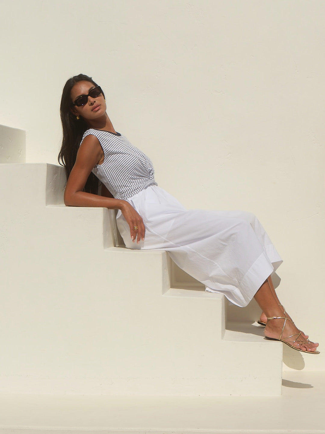 Mini Stripe Twist Maxi Dress- White