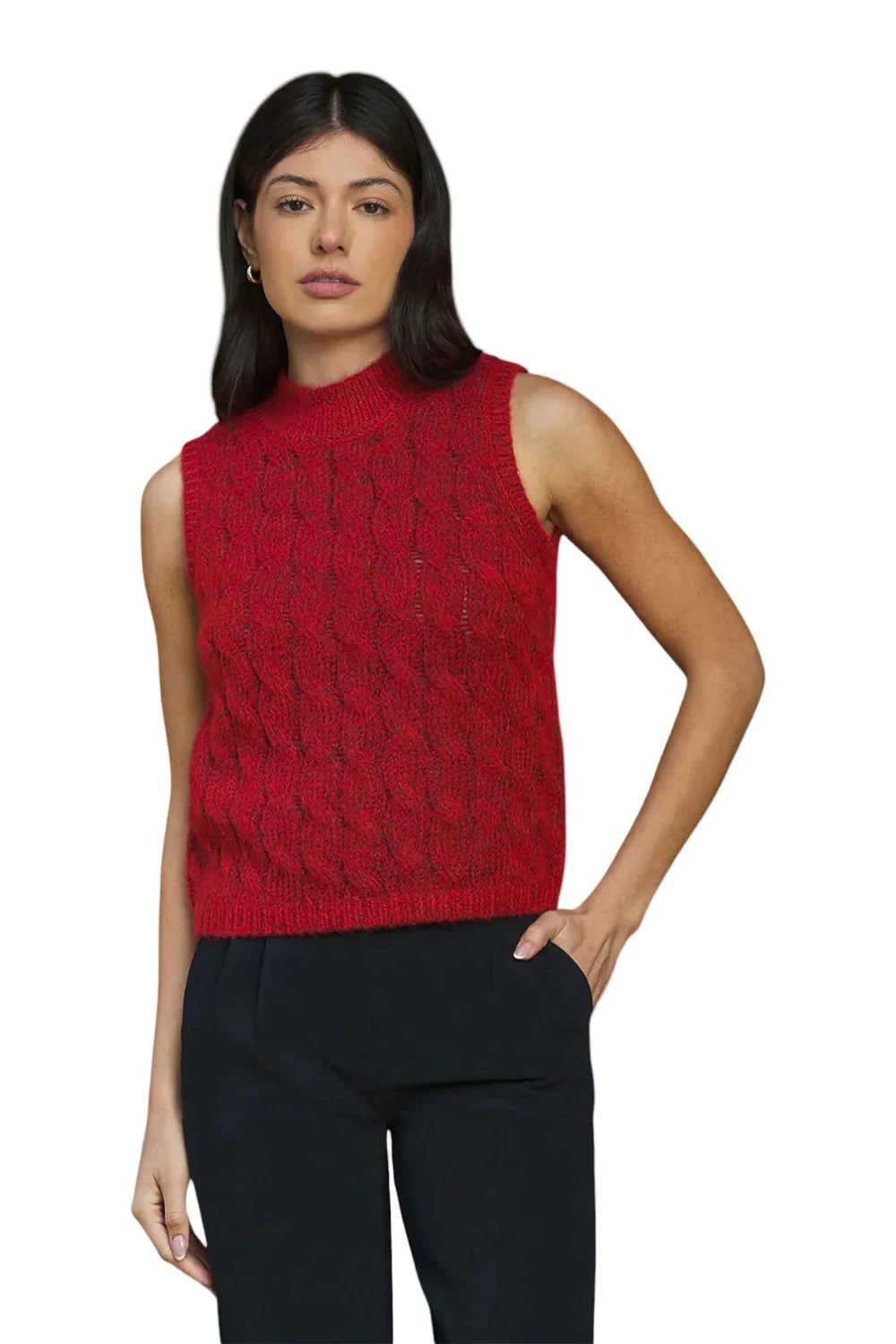 Patty Cable Knit Sleeveless Sweater- Crimson