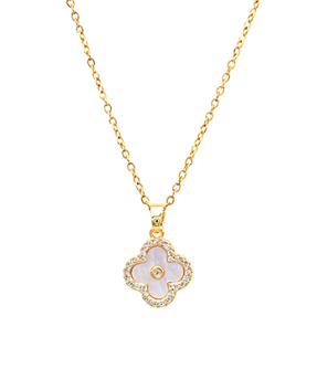 CZ Lined Clover Pendant Necklace