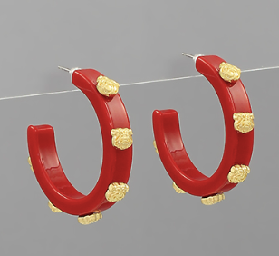 Bulldog Head Hoops- Red