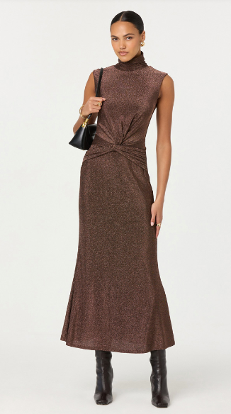 Riana Shimmer Maxi Dress- Brown Metallic