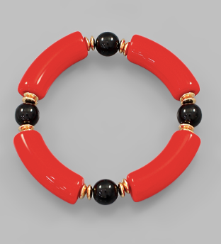 Ball and Tube Stretch Bracelet- Red/Black