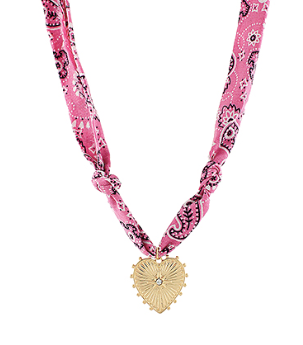 Heart Pendant Bandana Necklace- Pink