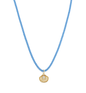 Shell Pendant Silk Rope Necklace- Blue