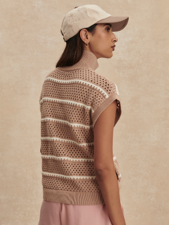 Haney Zip Through Knit- Light Taupe
