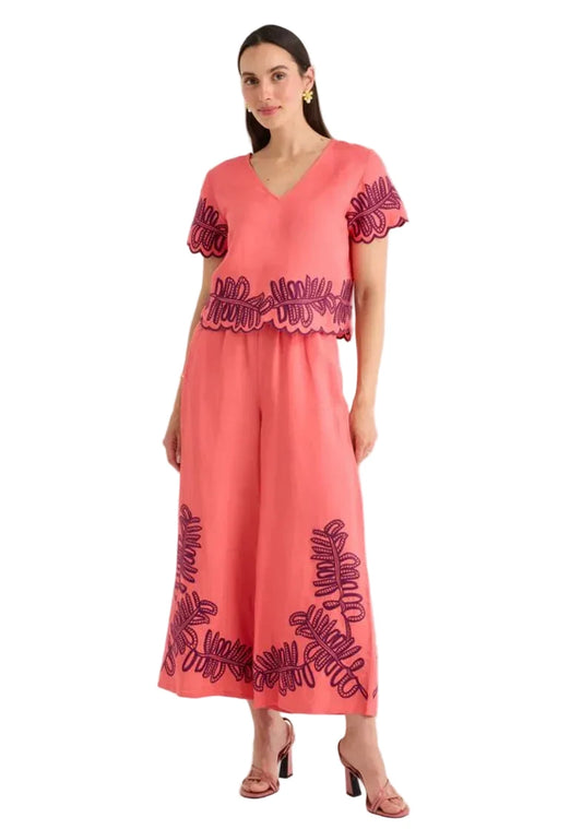 Gemma Wide Leg Pant- Coral