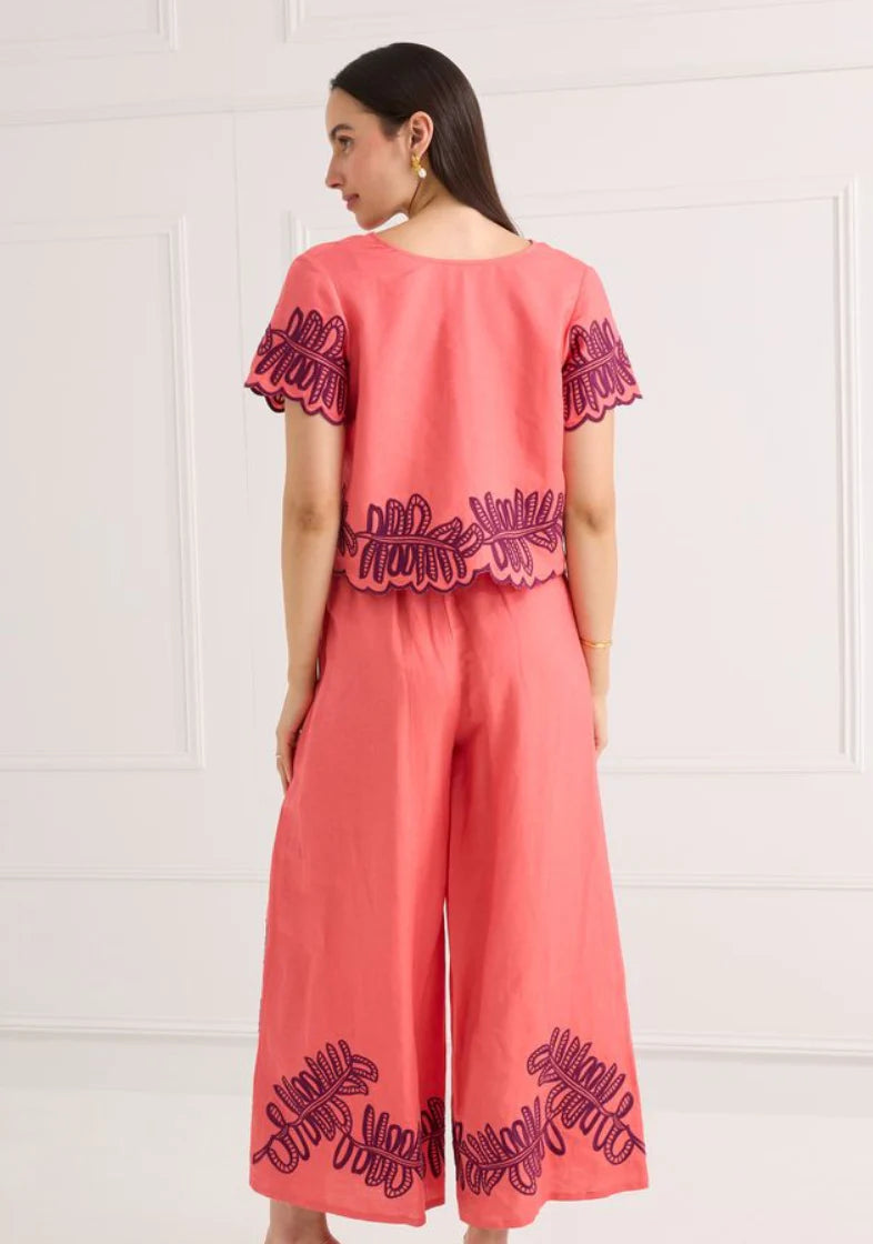 Gemma Wide Leg Pant- Coral