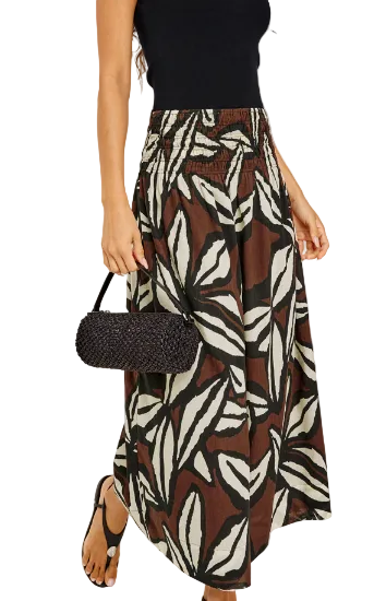 Alessa Smocked Waist Midi Skirt- Cocoa Floral