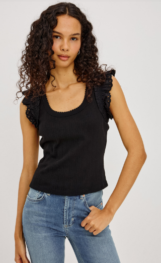 Giovanna Ruffle Sleeve Top- Black