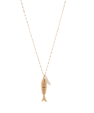 Movable Fish & Pearl Necklace