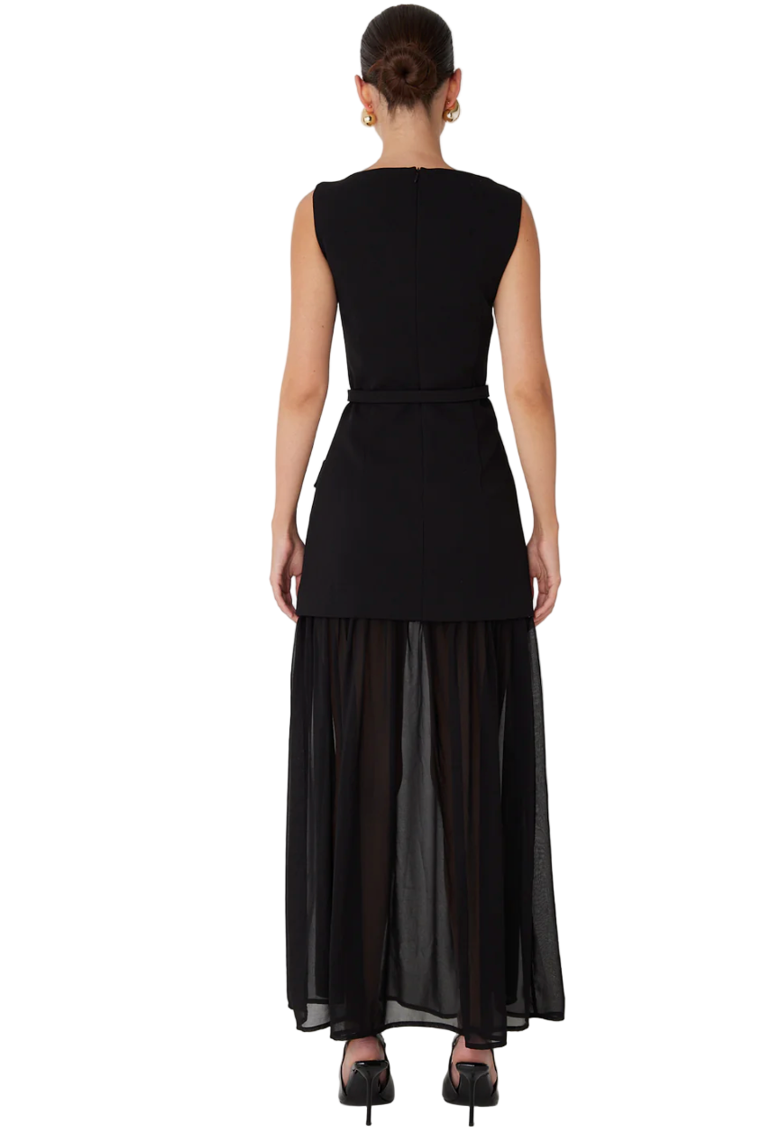 Annette Maxi with Sheer Skirt Dress- Black