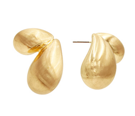 Two Puffy Teardrop Earring- Gold