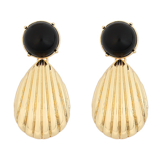 Oval Ribbed Stone Earring