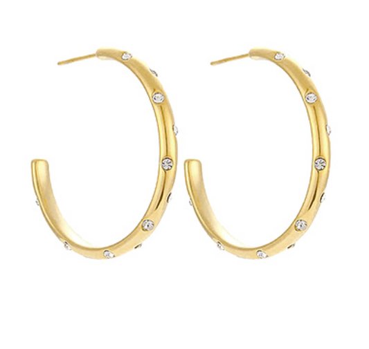 Crystal Station Hoops- Gold