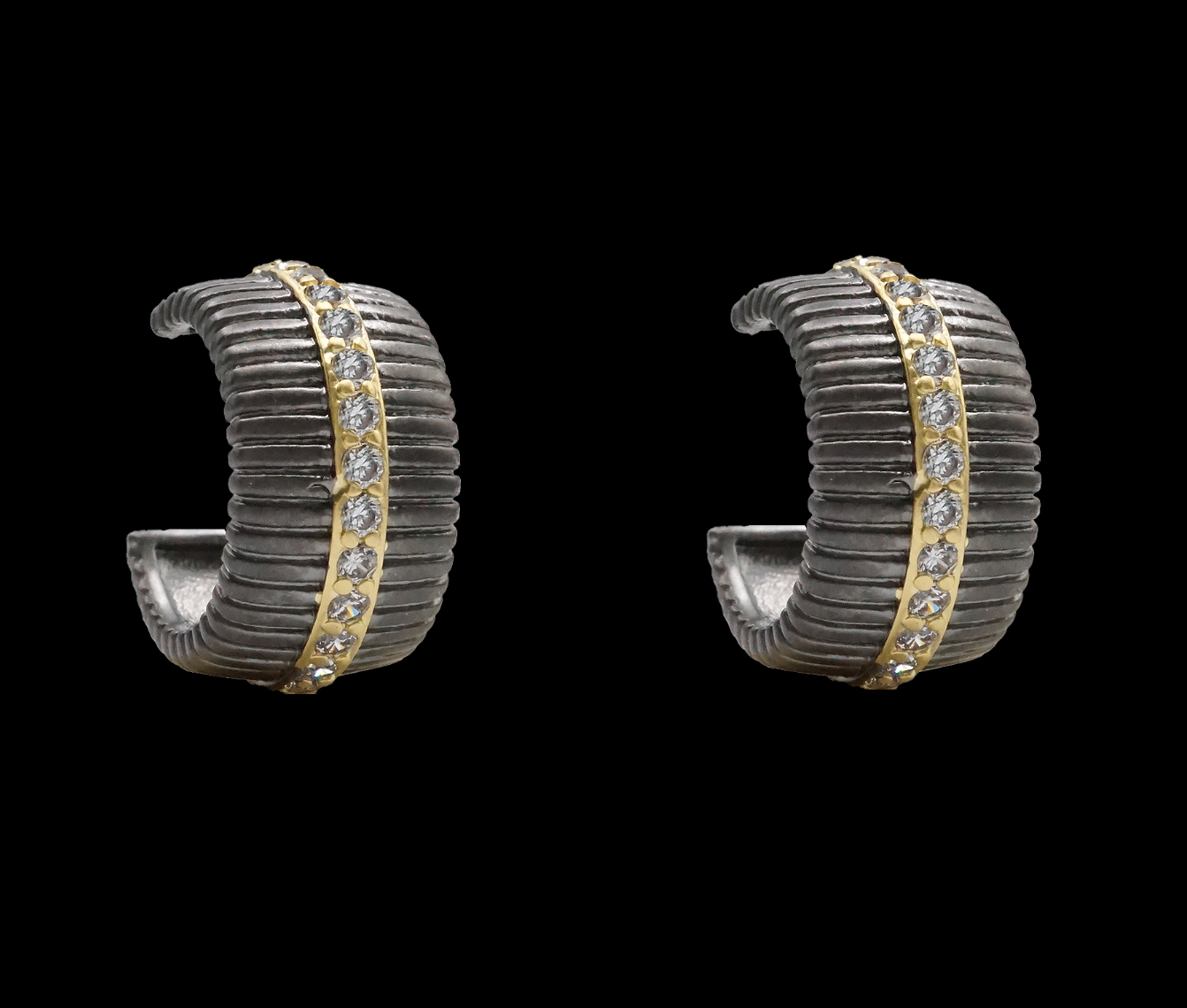 Huggie with Pave CZ Line- Gunmetal