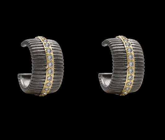 Huggie with Pave CZ Line- Gunmetal