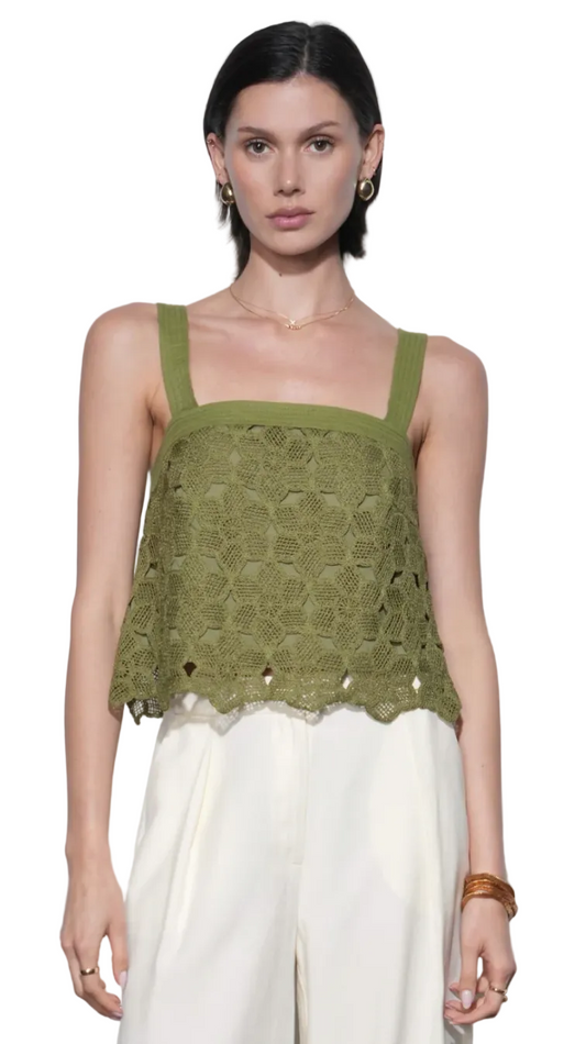 Kandace Crochet Lace Top-Olive