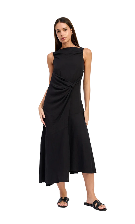 Cara Faux Wrap Midi Dress- Black