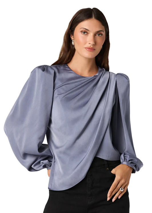 Beatrice Faux Wrap Top- Slate Blue