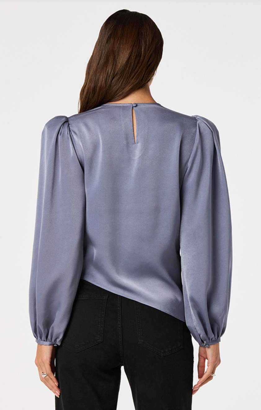 Beatrice Faux Wrap Top- Slate Blue