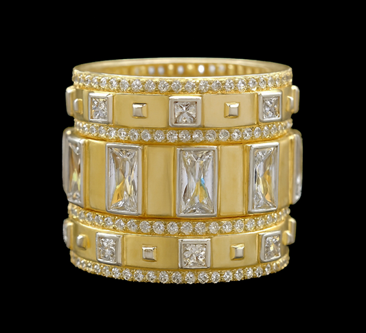 Gold Baguette Stone Rings- Set of Three