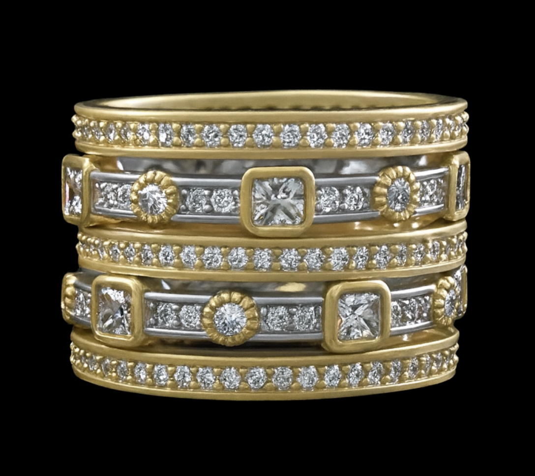 Square CZ and Pave Trim Rings- Set of 5