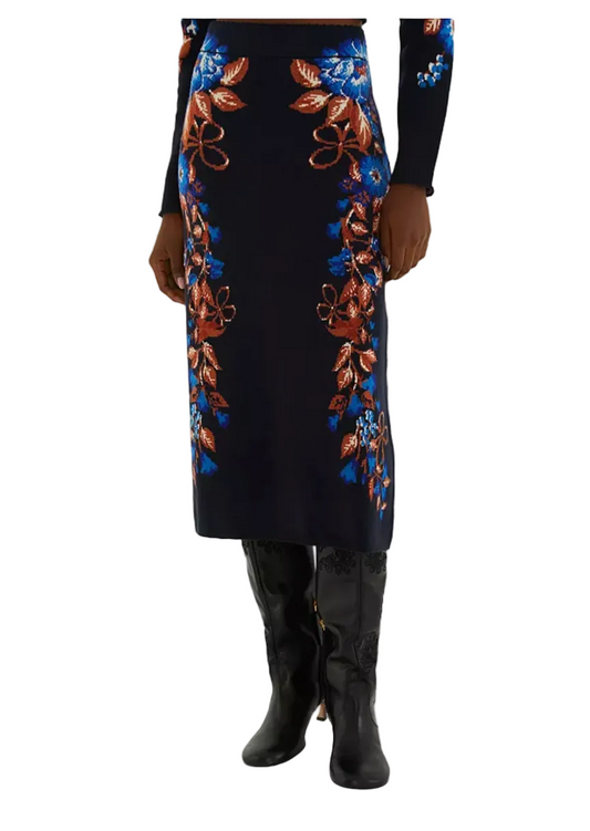 Bow Garden Knit Midi Skirt- Blue
