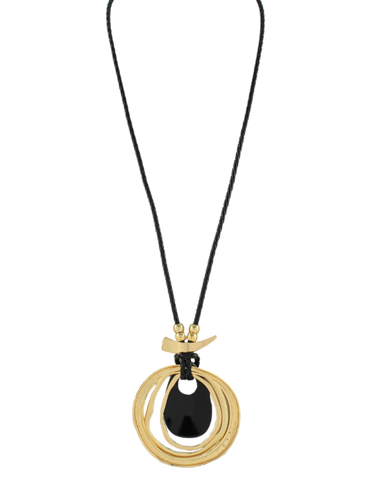 Geometric Ring w/ Stone Long Necklace
