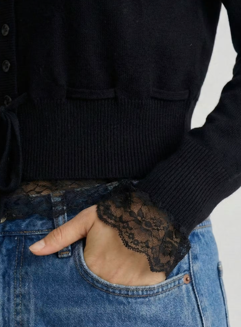Funkadelic Lace Trim Cardigan- Black