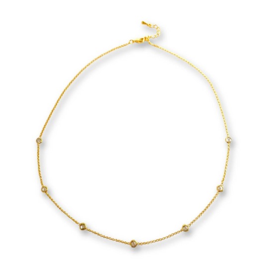 Harper 7 bezel CZ stationed short necklace- Gold