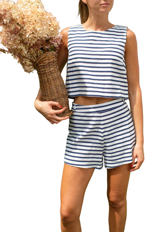Della Striped Short- Navy/White