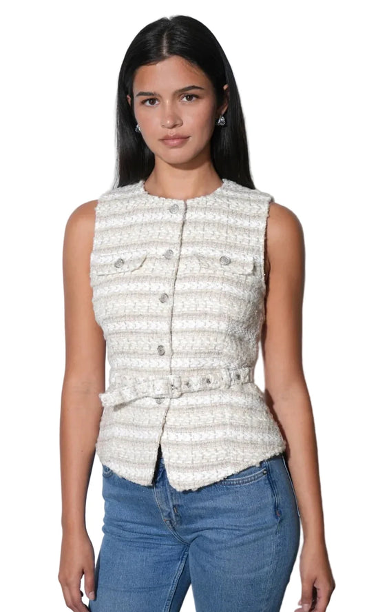 Toni Tweed Belted Vest Top- Beige