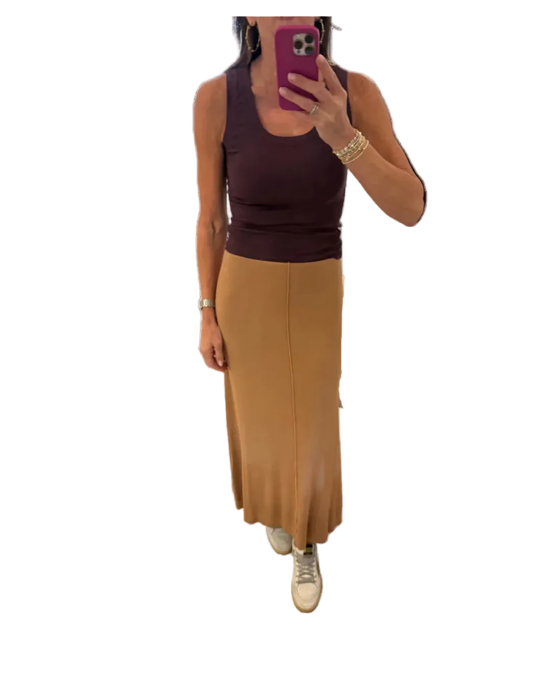 Fine 2x1 Rib A-Line Maxi Skirt- Cafe