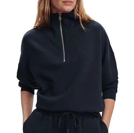 Varley Hawley Half Zip Sweatshirt Ivory Marl close‑up neckline zip detail