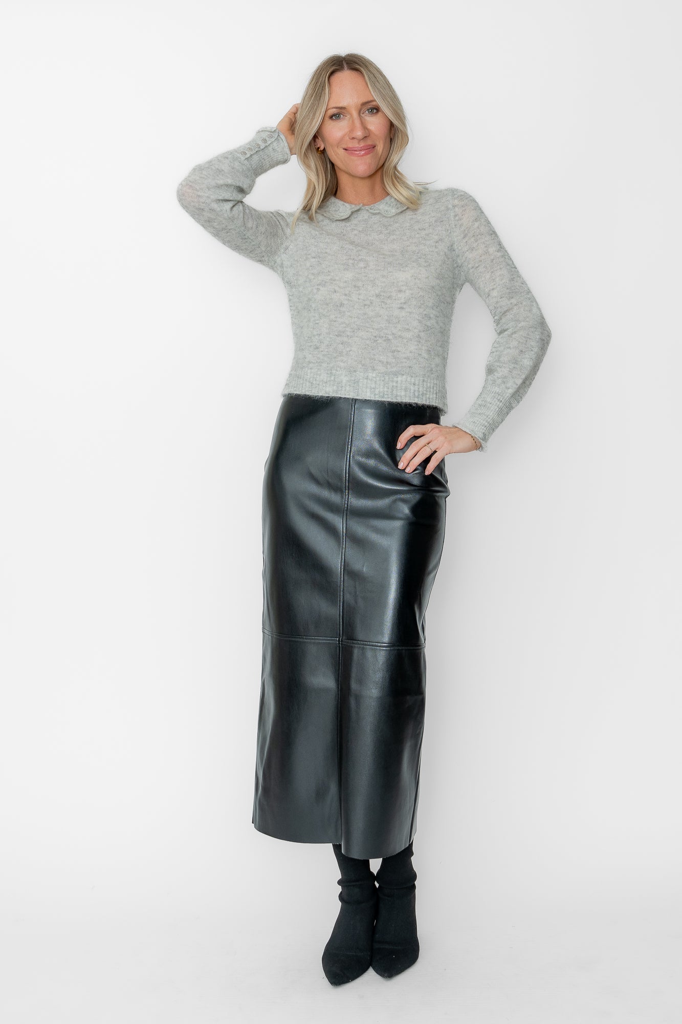 Allie Collared Sweater- Heather Grey