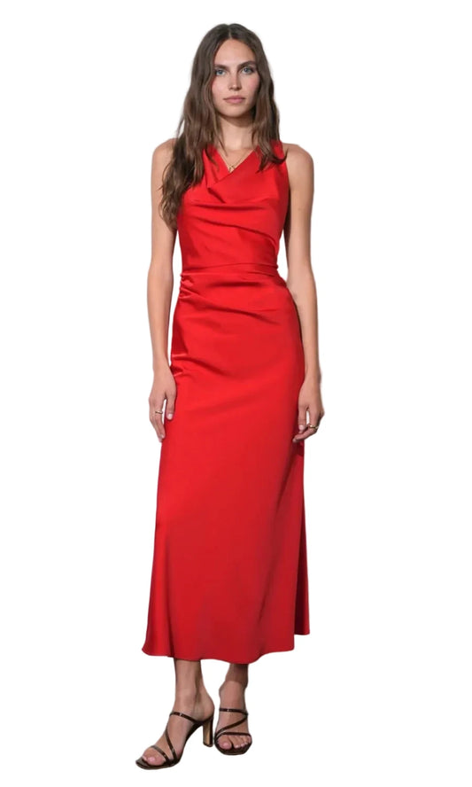 Yasmine Silky Maxi Dress- Red