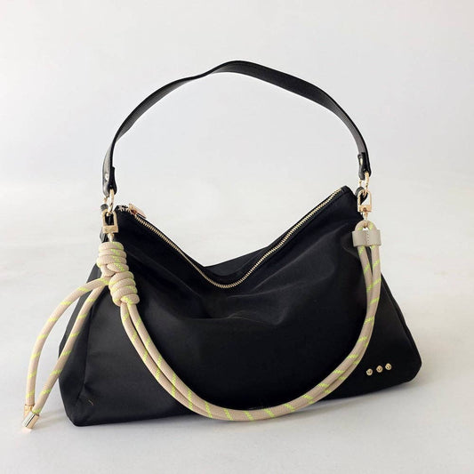 Nikki Nylon Slouchy Shoulder Bag: Black