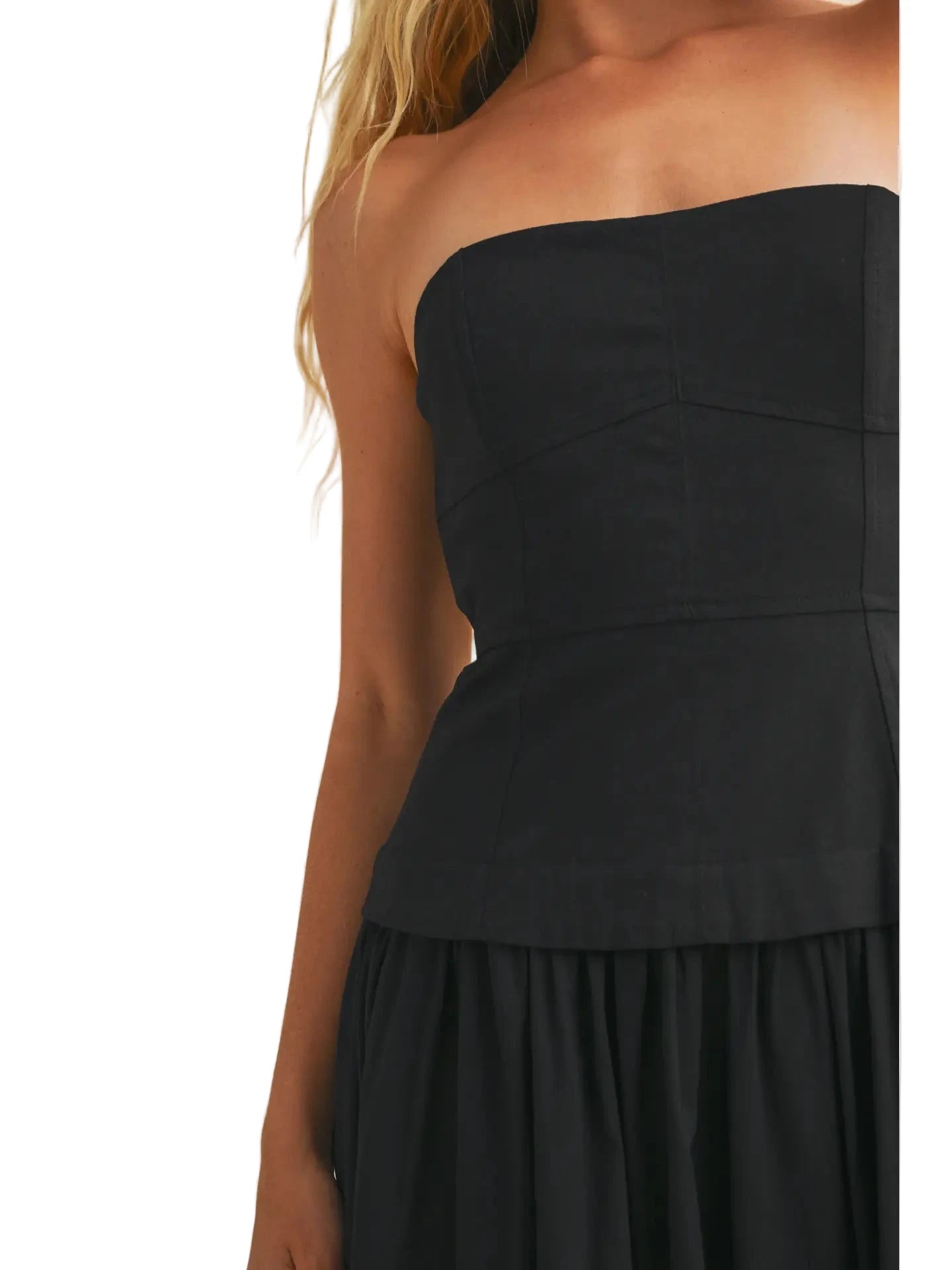 Strapless Corset Maxi Dress- Black