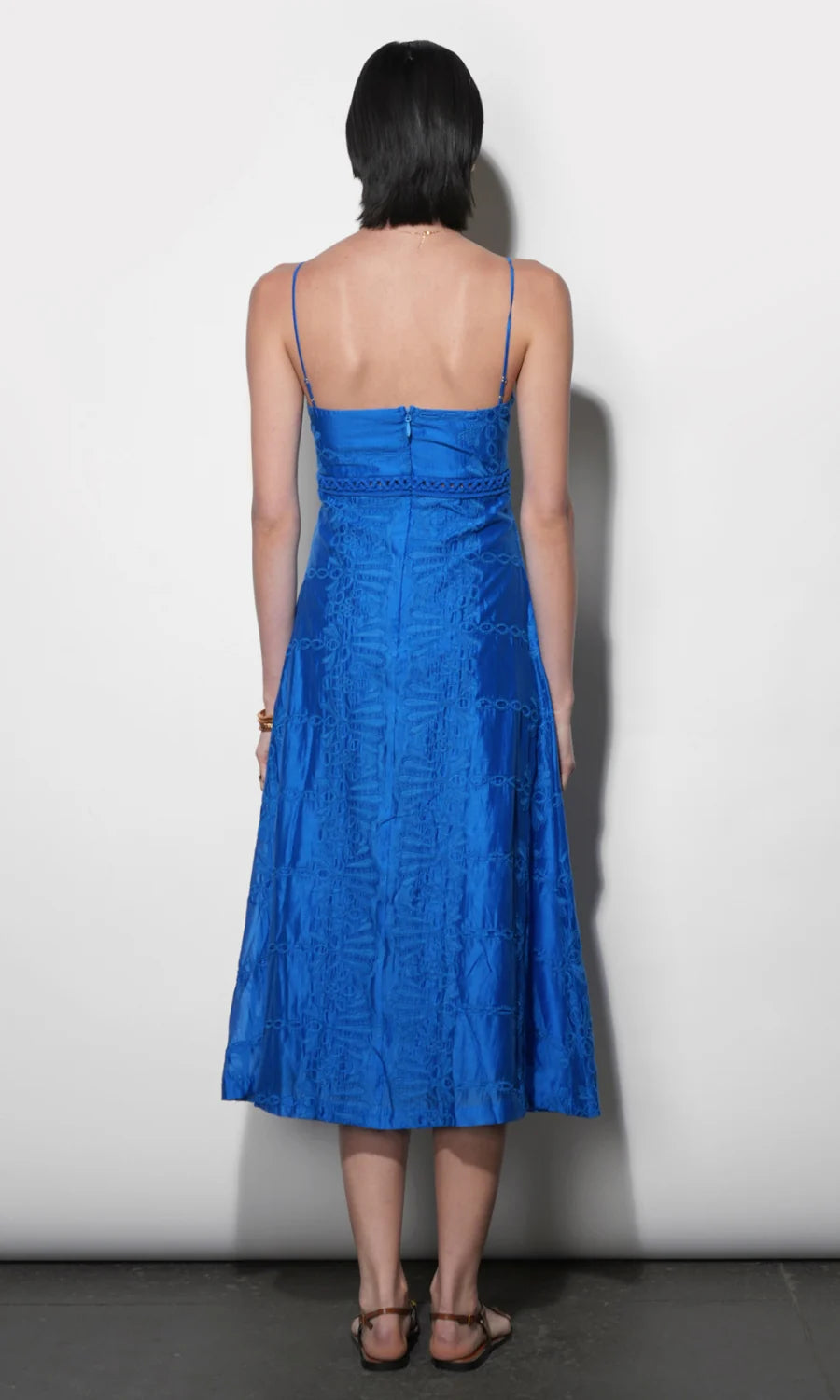 Abigail Embroidered Empire Waist Midi Dress-Blue