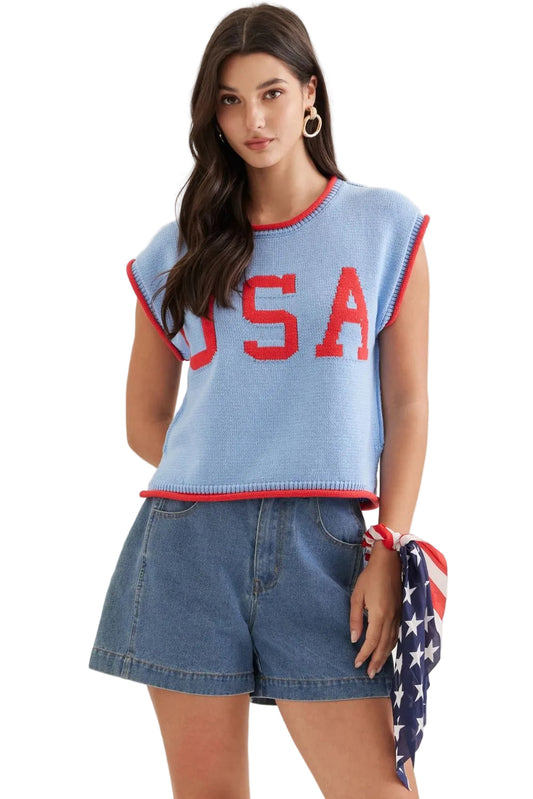 USA Sleeveless Sweater- Blue