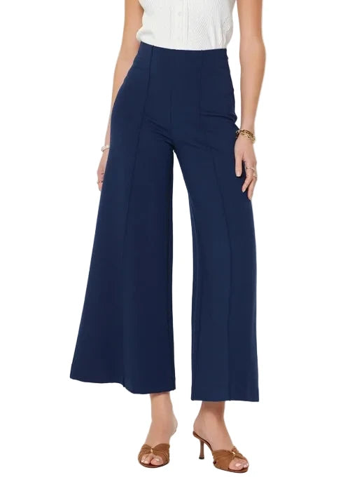Ponte Flare Pintucked Pants- Navy