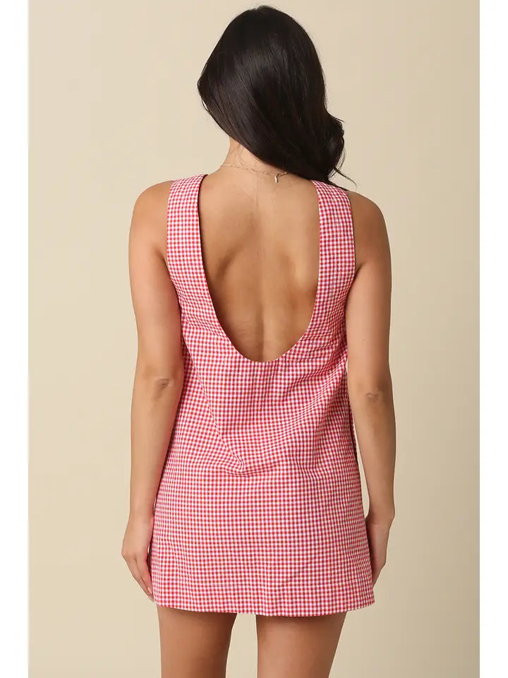 Gingham Shift Dress- Red/White