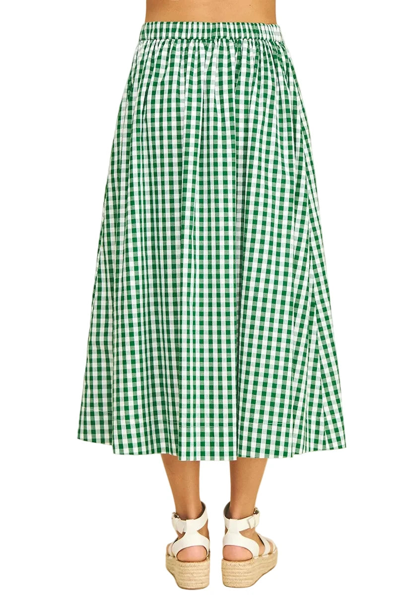Gingham Button Down Skirt- Green