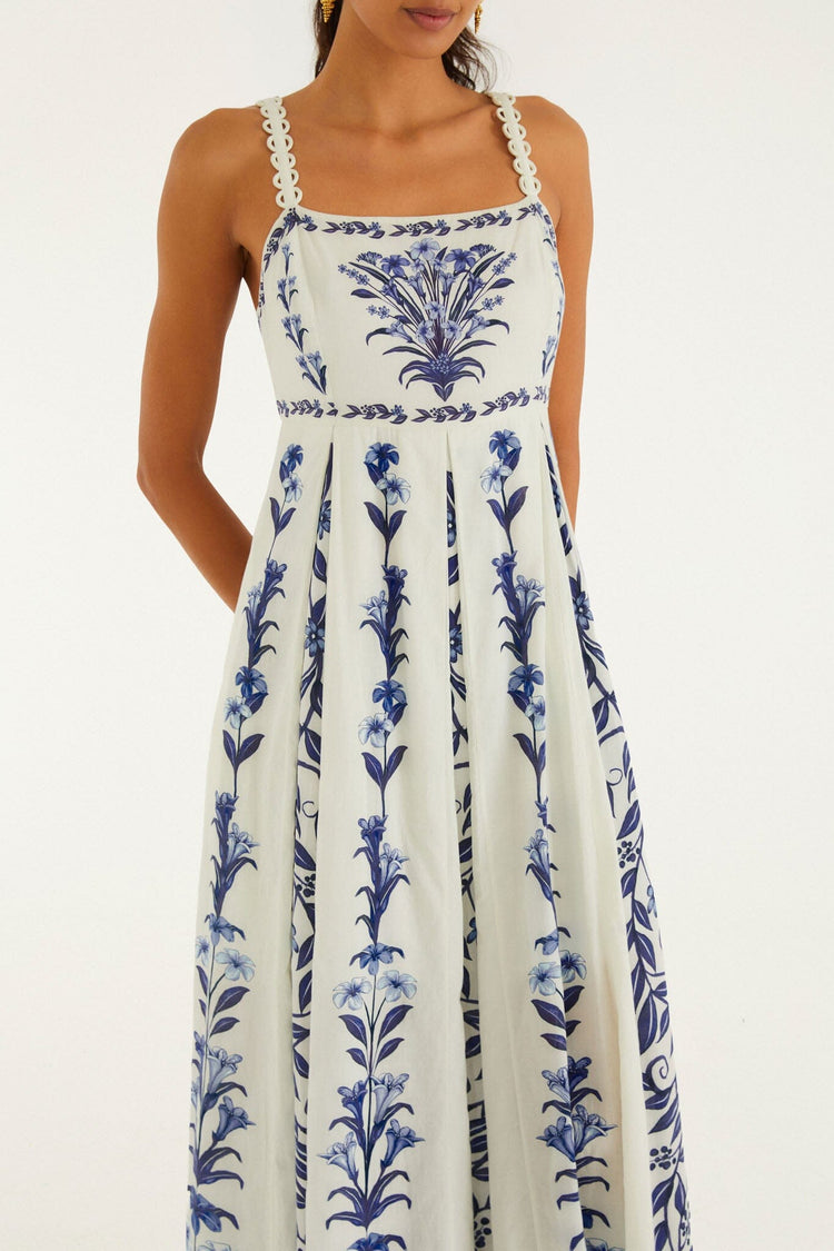 Flowers Arch Pleated Maxi Dress- Off White